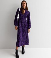 New Look Purple Tiger Print Keyhole High Neck Midi Dress